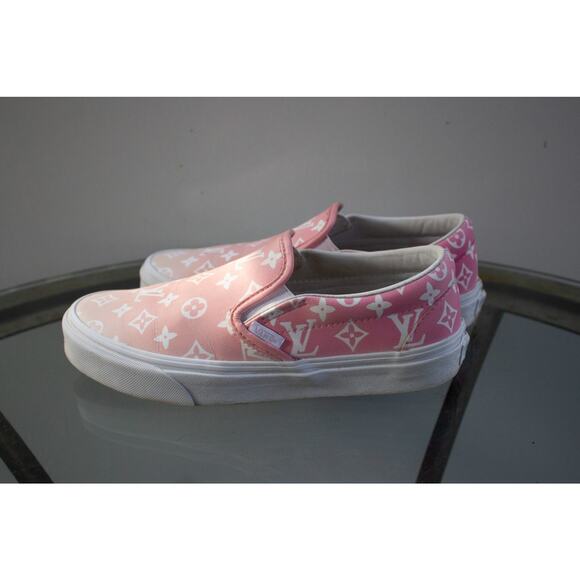 Louis Vuitton x Vans Sneakers Womens 8 / Mens 6.5 Pink LV Logo Custom Slip On - Picture 6 of 9